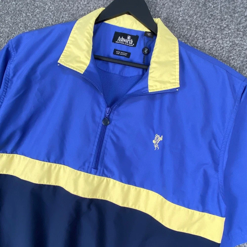 Ashworth Golf Windbreaker Windshirt Mens‎ M Blue Yellow Colorblock AM5208 New
